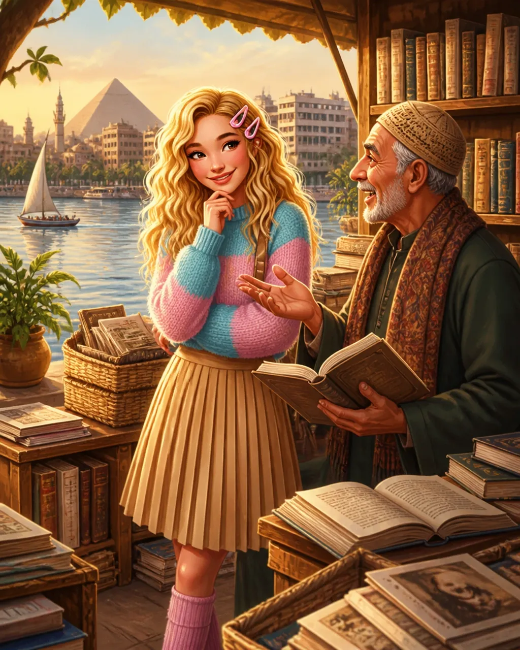 Bella conversa junto al Nilo en El Cairo